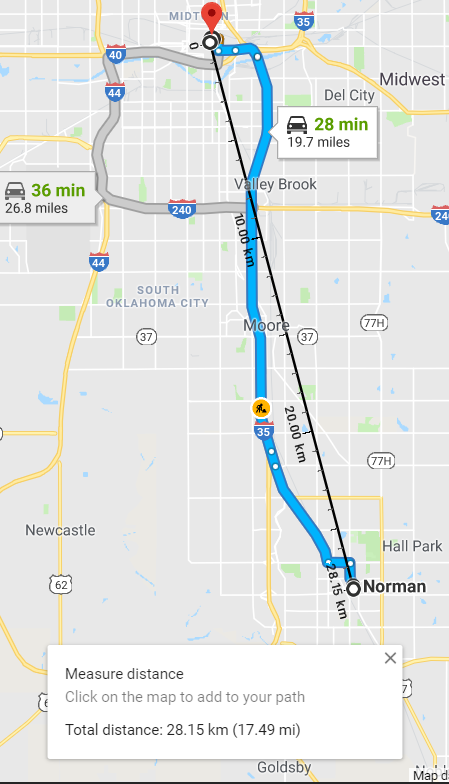 google map distance between 2 places