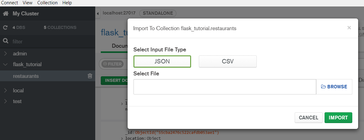 Mongodb compass import data